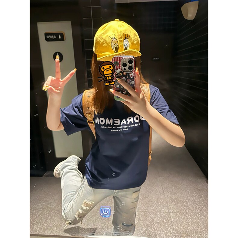 抖音得物供货210克现货宽松纯棉美式潮牌印花落肩袖纯棉T恤AT2154,男装T恤,电商A443