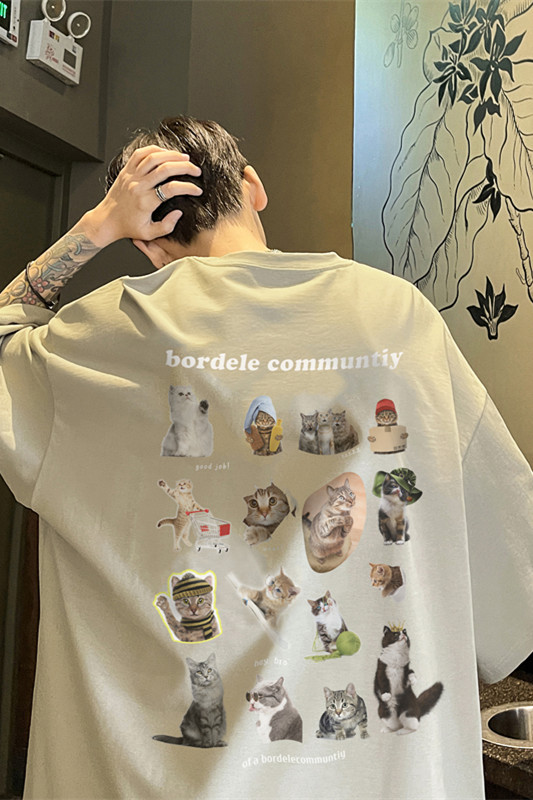 小猫趣味印花纯棉短袖T恤大码XZ604-DT209-P25控38,男装T恤,星座604