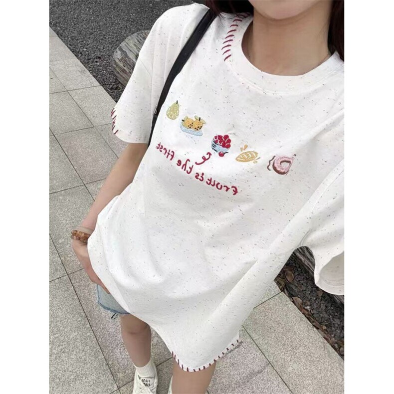 H0796-P40原版绣花 手工缝制休闲宽松短袖T恤图片