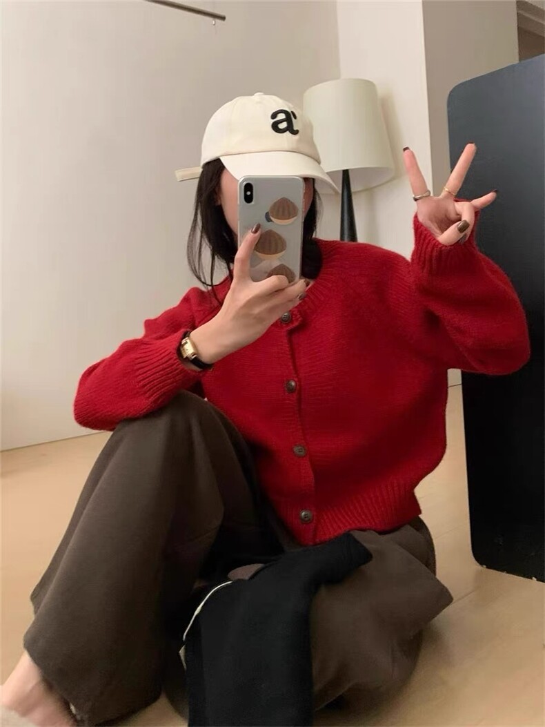 新款圆领针织单排扣开衫时尚简约风,针织衫/毛衣,思途羊绒