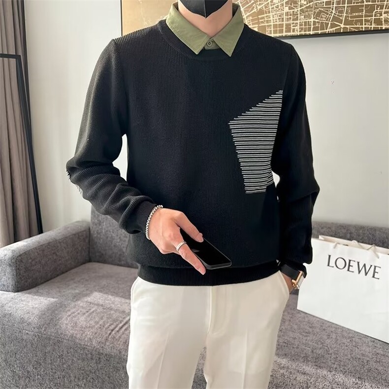 男士假两件撞色翻领针织毛衣秋冬款潮流时尚拼接Y3344P65,男装针织衫/毛衣,星座1116-2