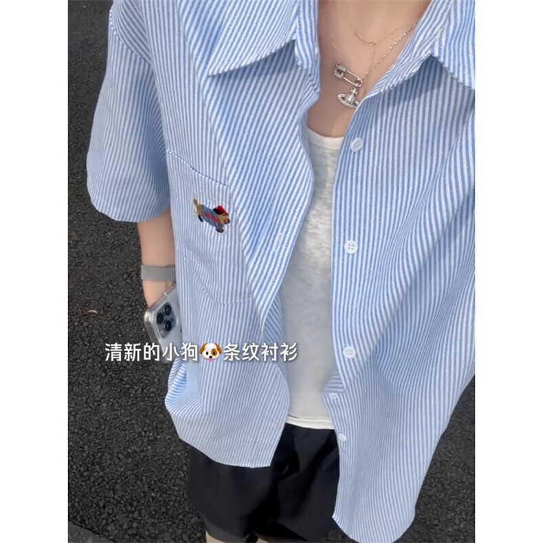 B221美式ins港风宽松薄款条纹短袖衬衫SY2556-特P35控59,男装衬衫,电商B221
