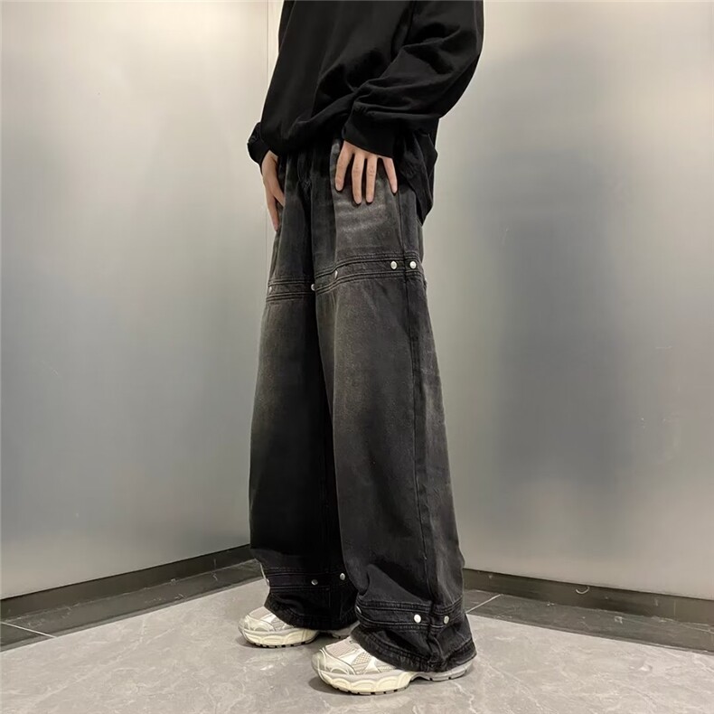 美式高街牛仔裤男韩版潮暗黑铆钉冬季ins阔腿长裤K8185-P50,男装牛仔裤,星座1109-3