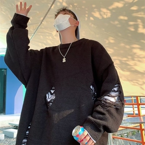 破洞毛衣男秋冬季冷淡风男装高级感圆领针织衫炸街外套Y9085-p40图片