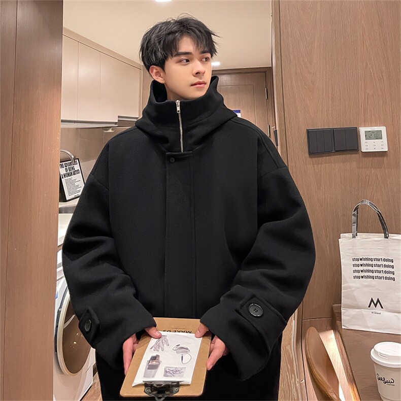 N8183/P100秋冬新款毛呢大衣高级感呢子外套高街潮牌宽松呢料上衣，男装毛呢大衣，电商A141