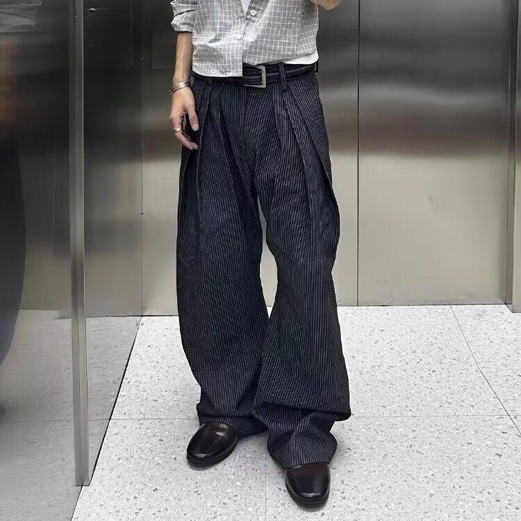 复古老钱风垂感西裤男款秋季高街cleanfit宽松休闲裤高级感阔腿裤,男装T恤,电商B323A