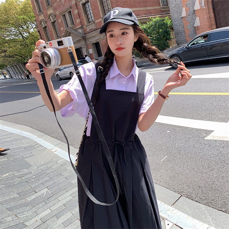 小众设计感纯色连体裙裤韩版休闲宽松收腰阔腿九分裤工装背带裤女,女装连体裤,辉之琳