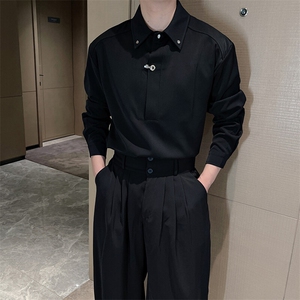 春夏红高级痞帅发型师夜店长袖衬衫男宽松休闲衬衣CS890P68图片