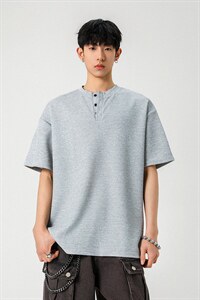 2026男装250克夏季亨利领宽松短袖T恤夏装半袖打底衫S398特P16图片