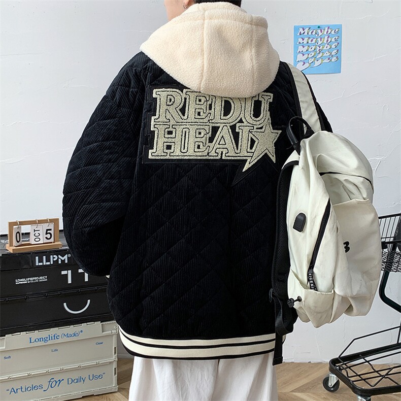 冬款港风加棉加厚个性棉服假两件连帽外套男士8135-P140控价178,男装棉衣,电商A441-1