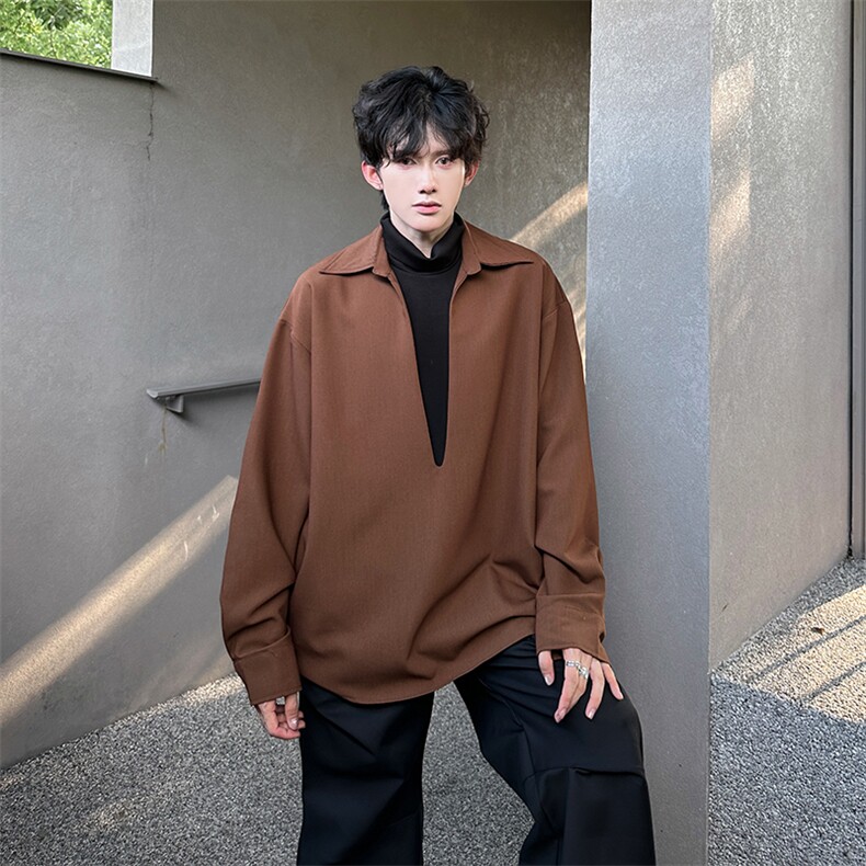 现货假两件高领双层假V设计款潮男必搭长袖上衣A071-3314-P68,男装卫衣,电商A071
