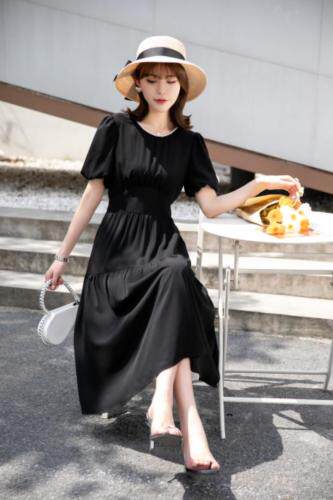 现货夏季净色高档连衣裙，女装连衣裙，爽靓爽