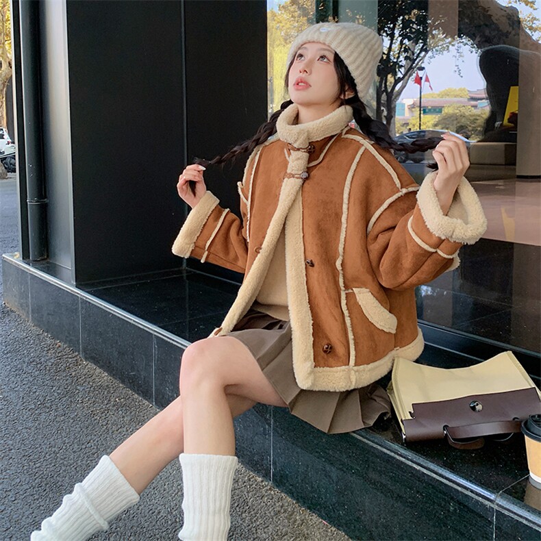 新款现货主推皮毛一体外套9896-P185-K268,女装短外套,2C129