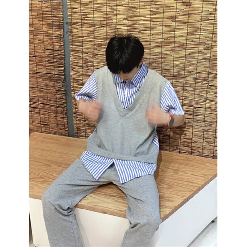 新款文艺慵懒日系百搭夏季痞帅条纹假两件衬衫男C90,男装衬衫,星座1116A（原606A-3）