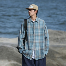 25年春季格子衬衫长袖大码宽松落肩现货DS-C323-1-2379-特批30，男装衬衫，电商C323-1