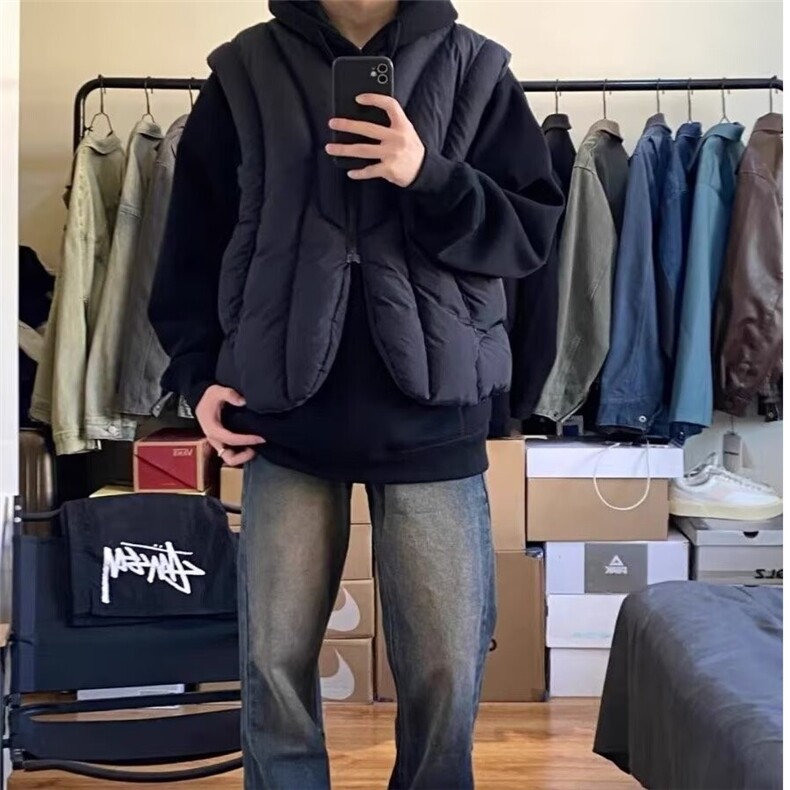 【有货】DM52-特P65时尚充棉保暖马甲廓形几何分割解构无袖外套,男装背心/马甲,星座603-2