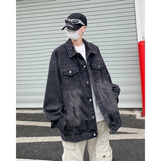 水洗做旧牛仔外套男2024潮流破洞美式复古痞帅休闲夹克JK1134-P68，男装工装外套，星座1103-3