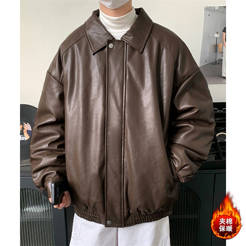 冬季新款夹棉皮衣休闲设计感PU皮翻领外套男D7013-TP105178,男装皮衣,电商A102