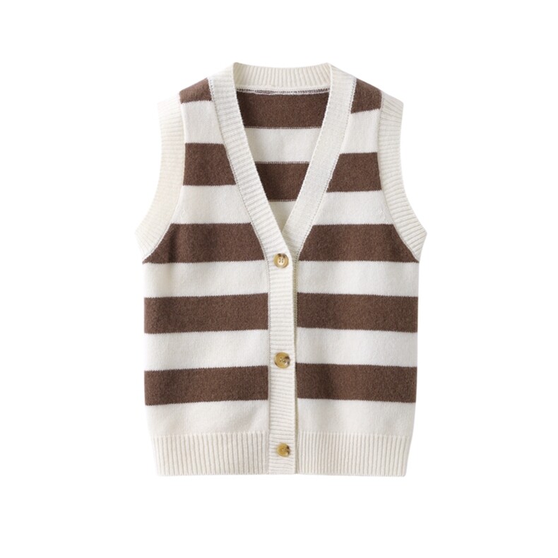 新款百搭V字领条纹开衫马甲，童装儿童羊毛衫，鑫贝羊绒