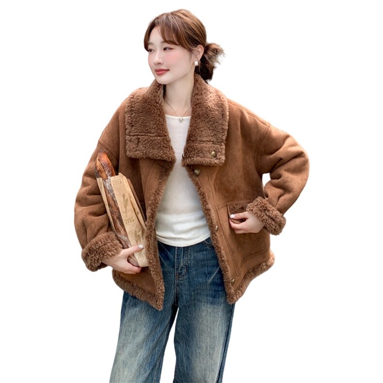 复古两面穿羊羔毛外套女2025冬季新款皮毛一体8060-P205-K295,女装羊羔毛/颗粒绒,浙宝115