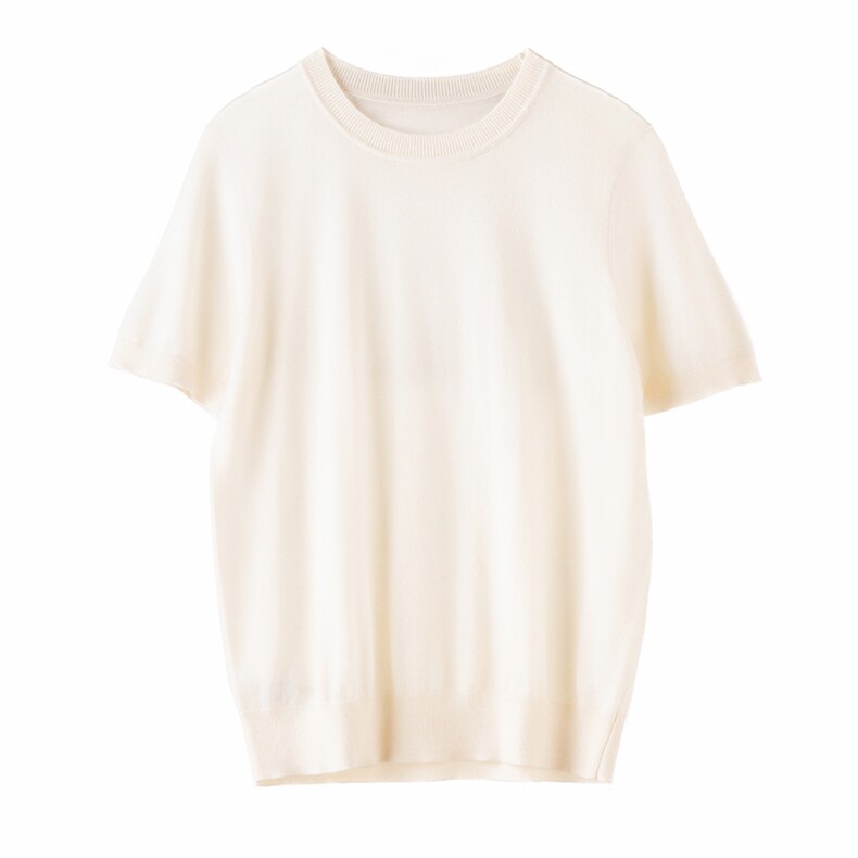 2025年秋季新款圆领针织羊绒半袖常规时尚休闲，女装T恤，濮尚羊绒