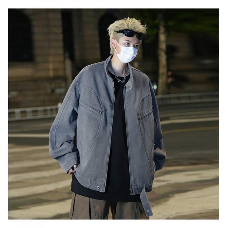 水洗牛仔外套男复古休闲上衣秋季潮牌宽松立领拉链夹克JK1091-P98,男装夹克,星座1103-3
