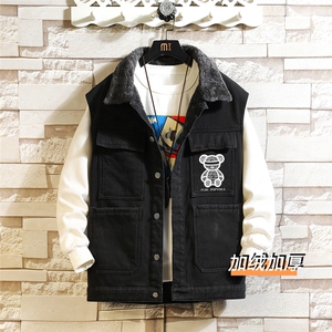 MJ235J-p68-控98 M-5XL 砖墙牛仔马甲大码羊羔毛图片