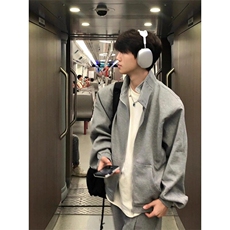 灰色外套开衫卫衣夹克休闲长裤一整套搭配KZ104特P55JK02特P78，男装夹克，星座908-1