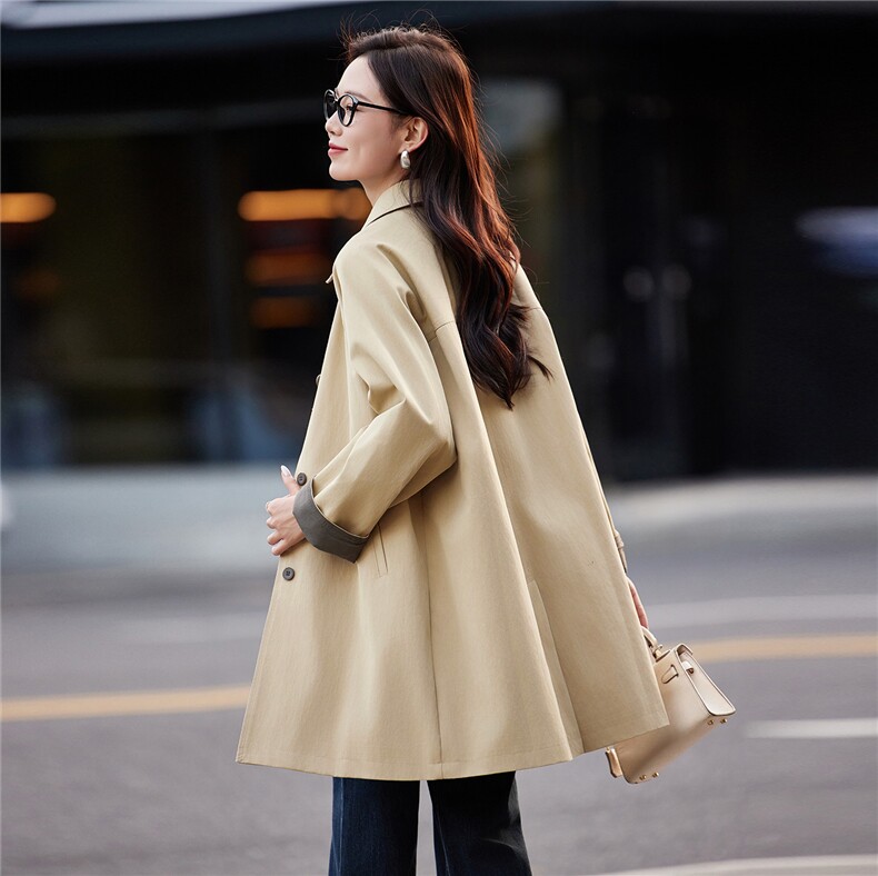 韩版气质风衣女2025春秋新款高级感时尚宽松中长款休闲百搭大衣，女装风衣，靓衣阁