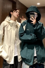秋季2024连帽男女宽松夹克户外防水冲锋衣秋装情侣外套潮S286-P88，男装夹克，电商A233-1