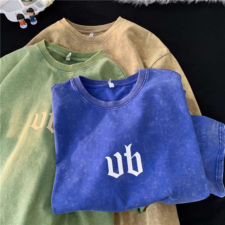 2026春夏纯棉重磅水洗做旧高街字母印花T恤XZ604-DT106-P45控58，男装T恤，星座604