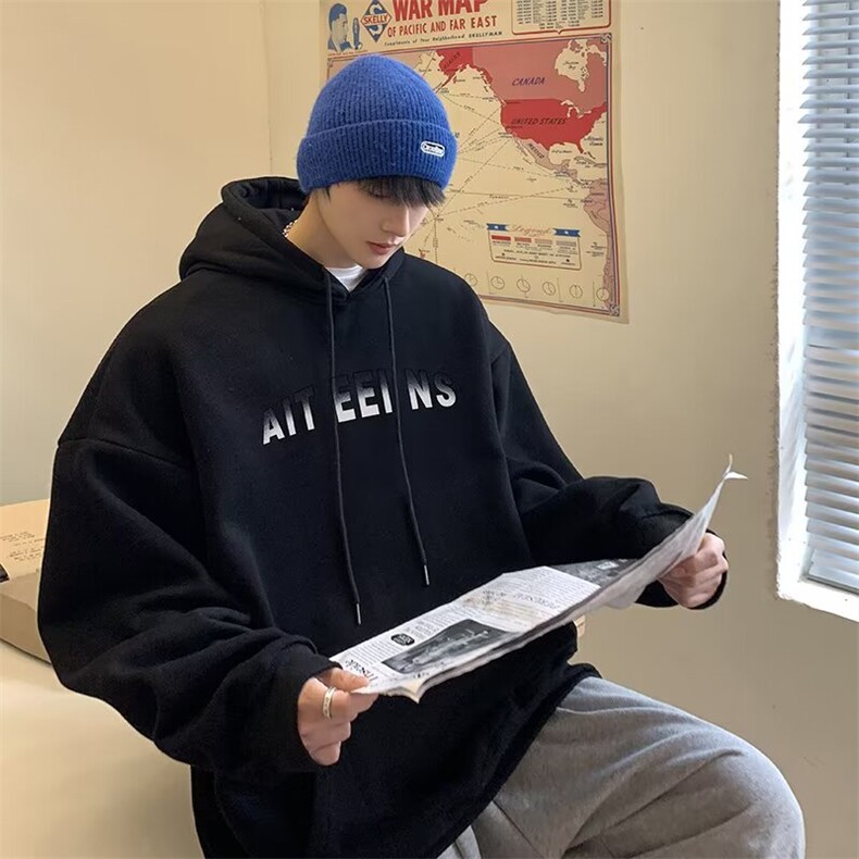 350克华棉简约ins文艺原宿潮牌港风气质流行连帽卫衣5175-P43网图，女装卫衣/绒衫，电商B245