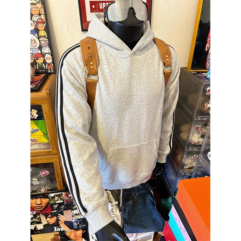 抖音得物高品质26春装美式高街全棉宽松三条杠织带连帽卫衣CM06,男装卫衣,电商A486