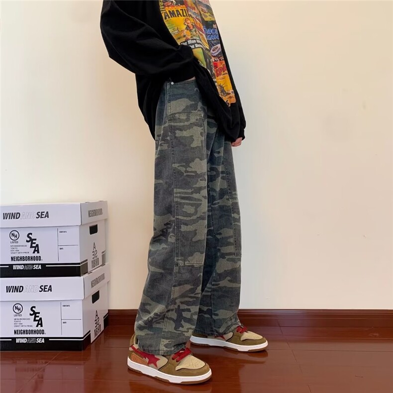 迷彩工装裤男潮牌高街vibe韩版牛仔裤子ins宽松直筒长裤MC37-P53,男装牛仔裤,星座1008-1