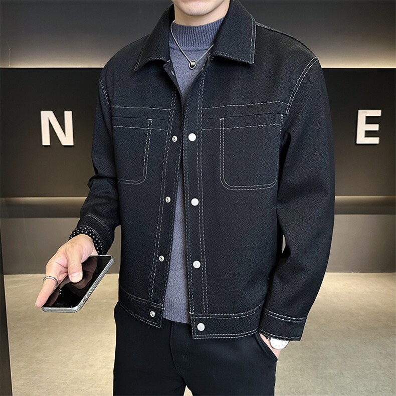 2025春秋季外套男牛仔针织面料明线夹克大货C317-18013-P145,男装夹克,电商C317