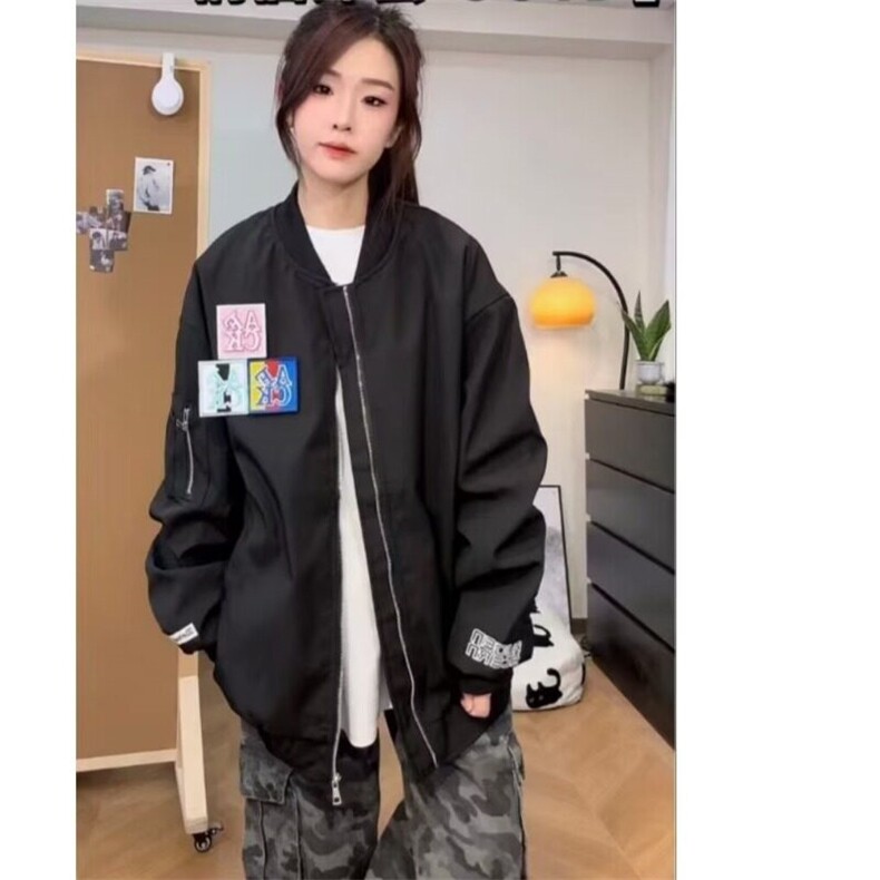 2025春季新款美式高街魔术贴字母刺绣宽松情侣春秋休闲外套，女装短外套，星座506A