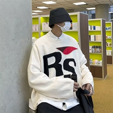 2023秋冬刺绣圆领毛衣男女复古宽松情侣百搭针织线衣，男装针织衫/毛衣，星座716-4