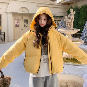 韩系chic黄色连帽短款羽绒服女冬季超火好看高级小众加厚保暖外套图片