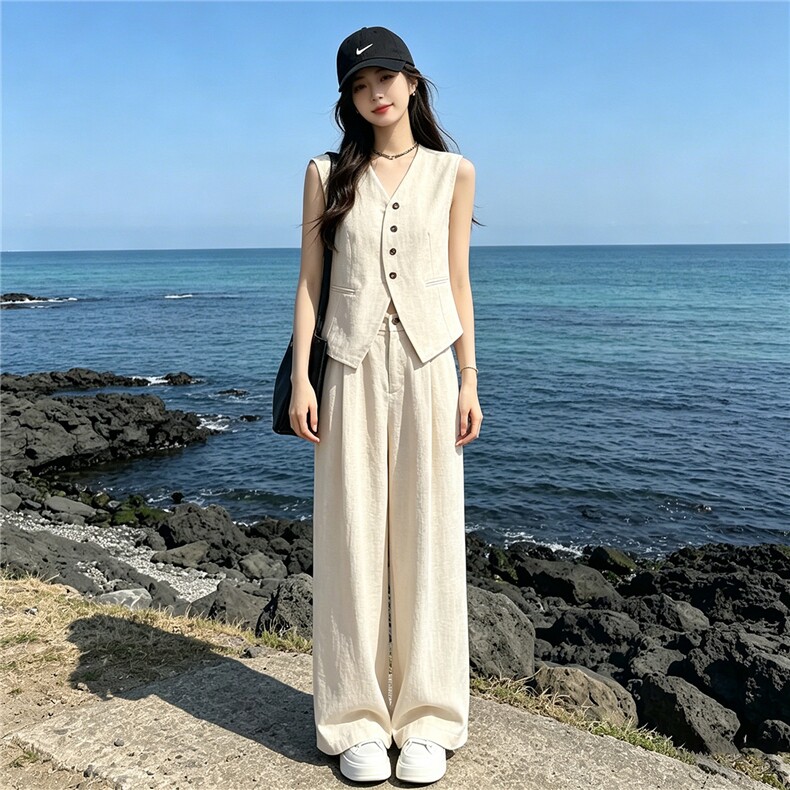 法式高级感气质减龄套装女夏季新款宽松简约无袖上衣长裤两件套潮,女装套装/套裙,江南