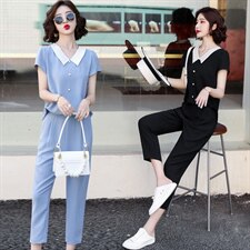 雪纺连体裤女夏装百搭髦套装显瘦连体裤小个子连身裤，女装连体裤，辉之琳