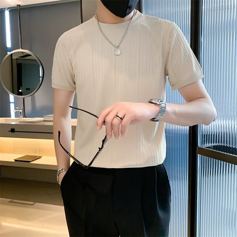 夏季男士t恤修身半袖潮流纯色圆领体恤帅气时尚休闲半截袖T542,男装T恤,星座1116A-2（原606A-1）