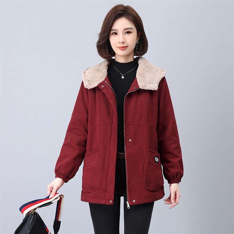 时尚保暖加绒派克服女冬季新款宽松显瘦外套,女装派克服,鑫鑫格