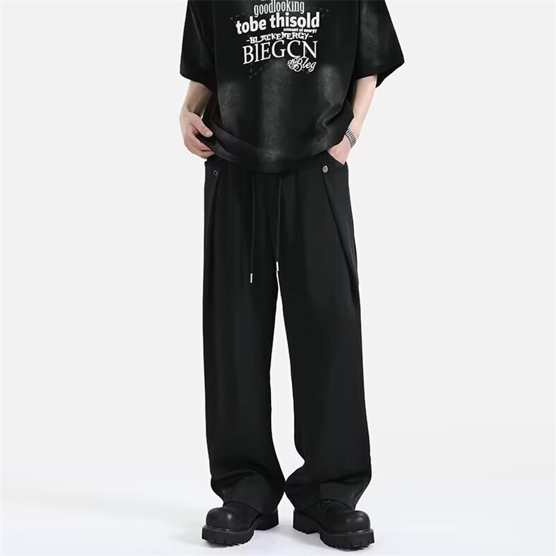 休闲西裤男士薄款宽松垂感直筒裤子新款黑色阔腿拖地裤JGG04/P50，男装西裤，星座506