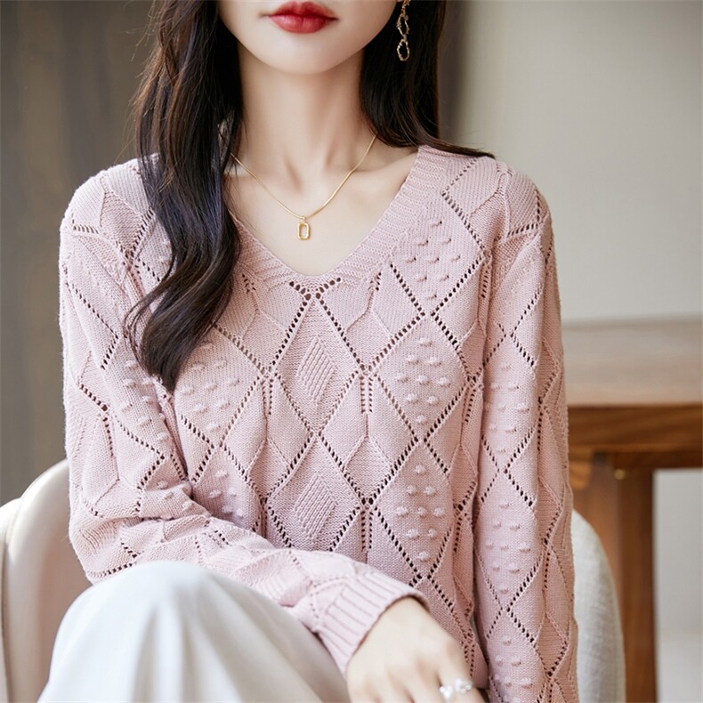 2025年秋季女士花案长袖时尚,针织衫/毛衣,丹芙娇羊绒