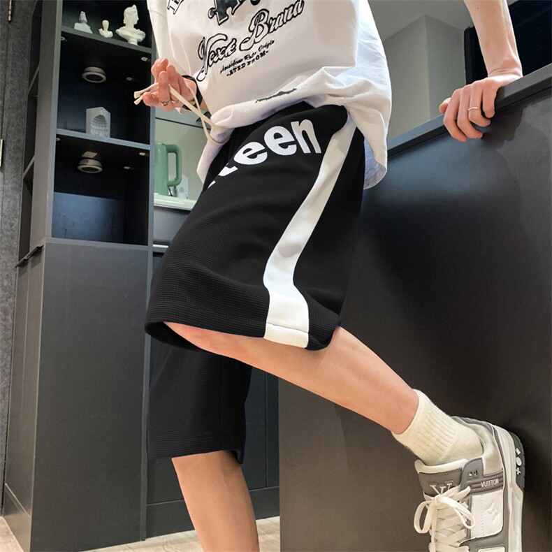 五分裤男2025夏季新款华夫格休闲中裤运动短裤女大字母K1076-P26,男装牛仔裤,星座207