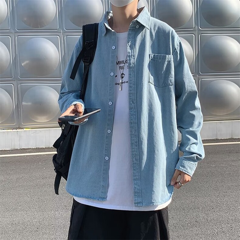 复古牛仔长袖衬衫秋季韩版帅气宽松休闲衬衣外套XZ212-QCS013-P39,男装衬衫,星座212
