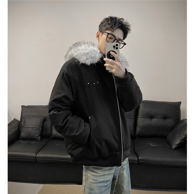 美式潮牌毛领棉衣男款冬季加厚保暖棉服青少年情侣外套特P98,男装棉衣,电商C306-1