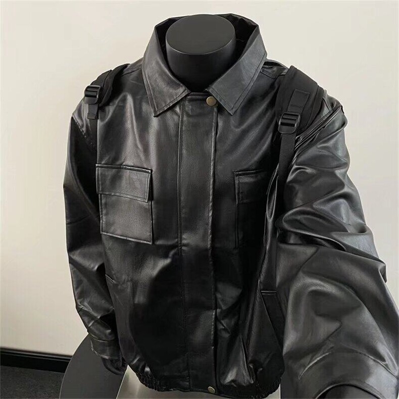 春秋翻领复古痞帅机车皮衣男女生中性皮夹克休闲外套拉链PY1013,男装夹克,星座1116A-1（原606A）