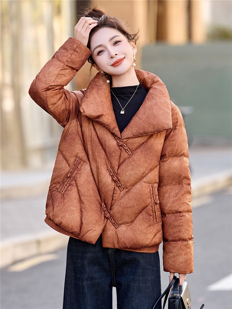 现货！复古新中式刺绣羽绒服女无帽立领设计感短款保暖白鸭绒上衣,女装羽绒服,沐七七
