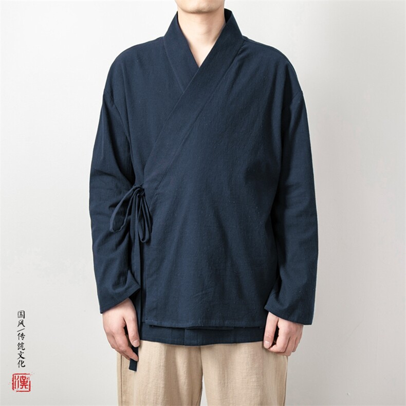 春夏新款风男装男士改良汉服假两件外套H103P95,男装民族服装,钱塘802